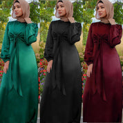 Ramadan Eid Satin Dress Islam Caftan Marocain Dresses Vestidos Robe Femme