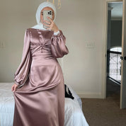 Ramadan Eid Satin Dress Islam Caftan Marocain Dresses Vestidos Robe Femme